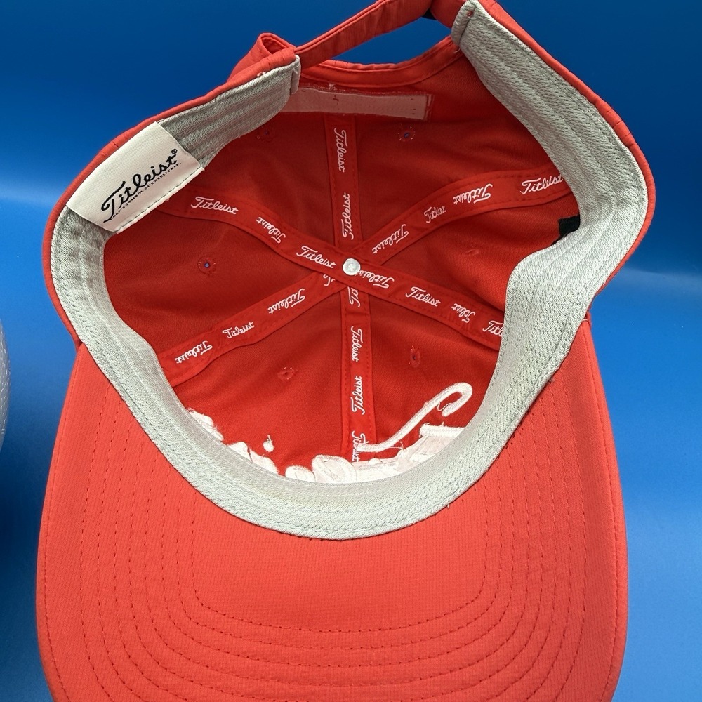 Titleist Pro V1 Golf Hat Neon Red Adjustable Strapback Cap FJ Footjoy - Picture 6 of 7
